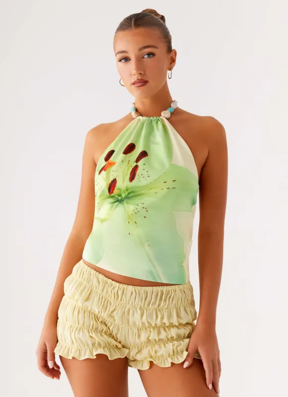 Dalila Beaded Tie Back Top - Yellow Floral sold by Peppermayo