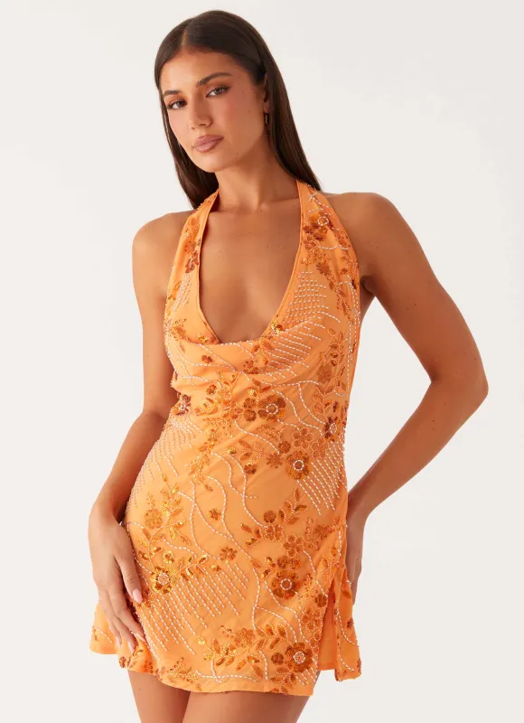 Cinzia Beaded Mini Dress - Orange sold by Peppermayo