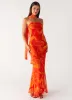 Under The Pagoda Maxi Dress - Orange Floral sold by Peppermayo