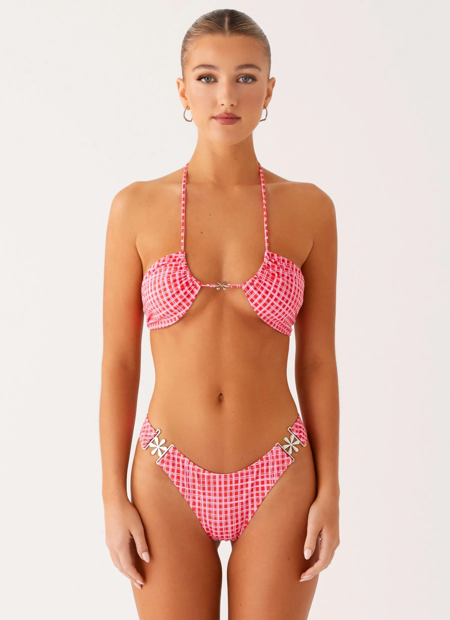 Saint Lucia Bikini Bottoms - Pink Check sold by Peppermayo