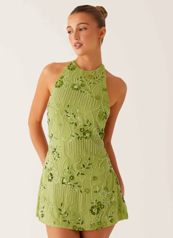 Leo Beaded Mini Dress - Green sold by Peppermayo