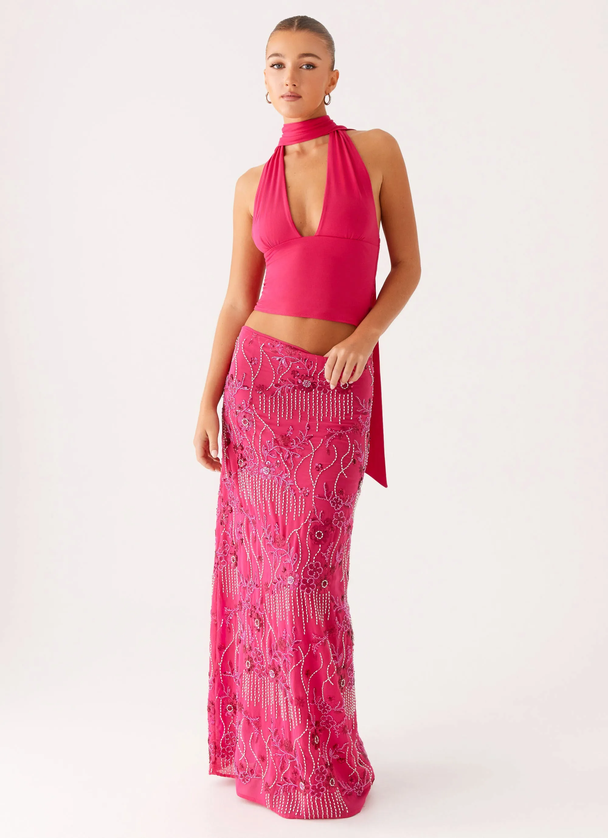 Corinna Low Rise Sequin Maxi Skirt - Fuchsia sold by Peppermayo product image thumbnail 3
