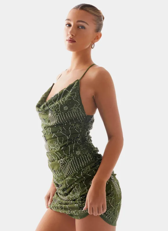 Seona Beaded Dress - Khaki sold by Peppermayo