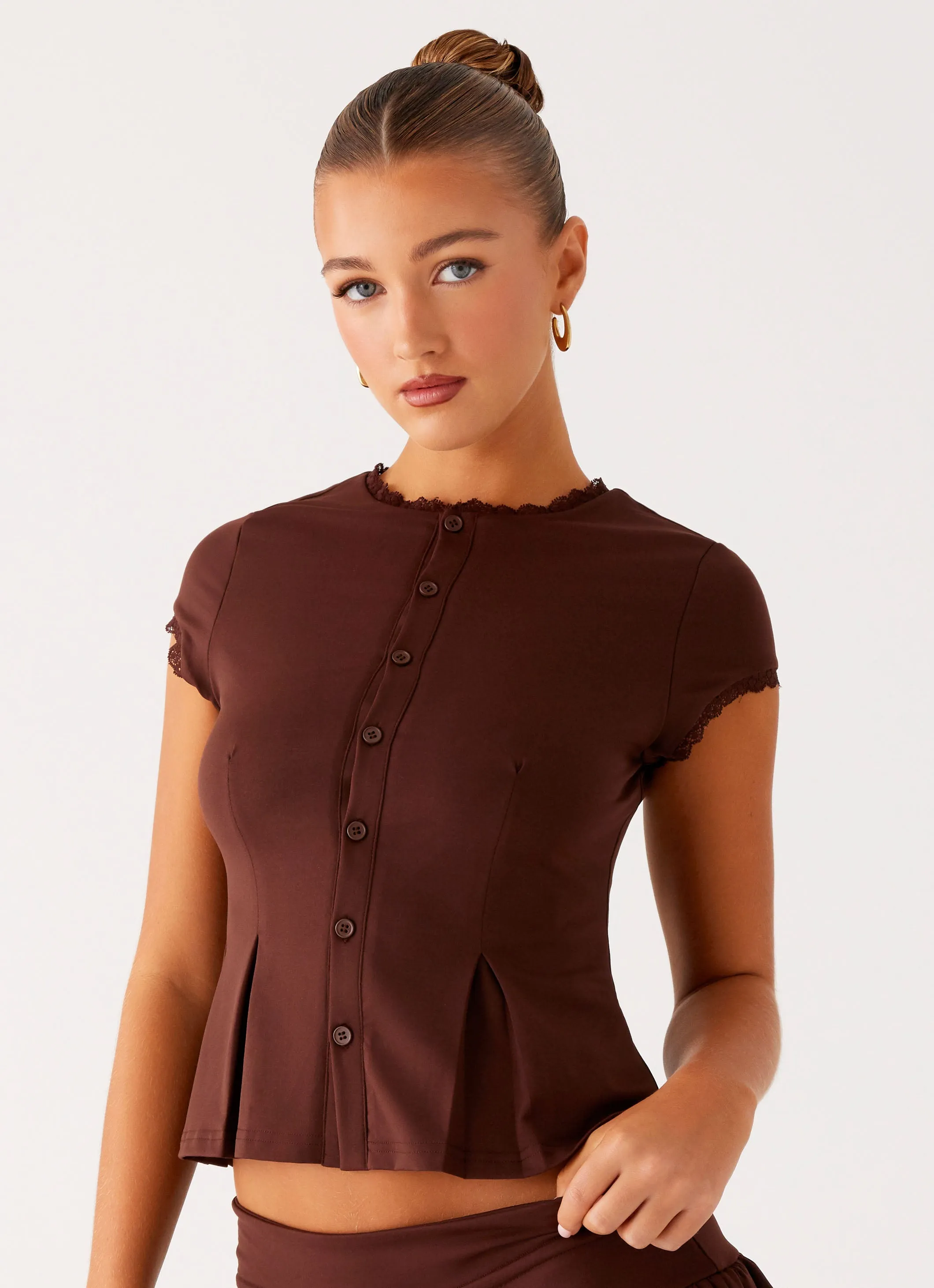 Landon Button Up Top - Chocolate sold by Peppermayo product image thumbnail 5