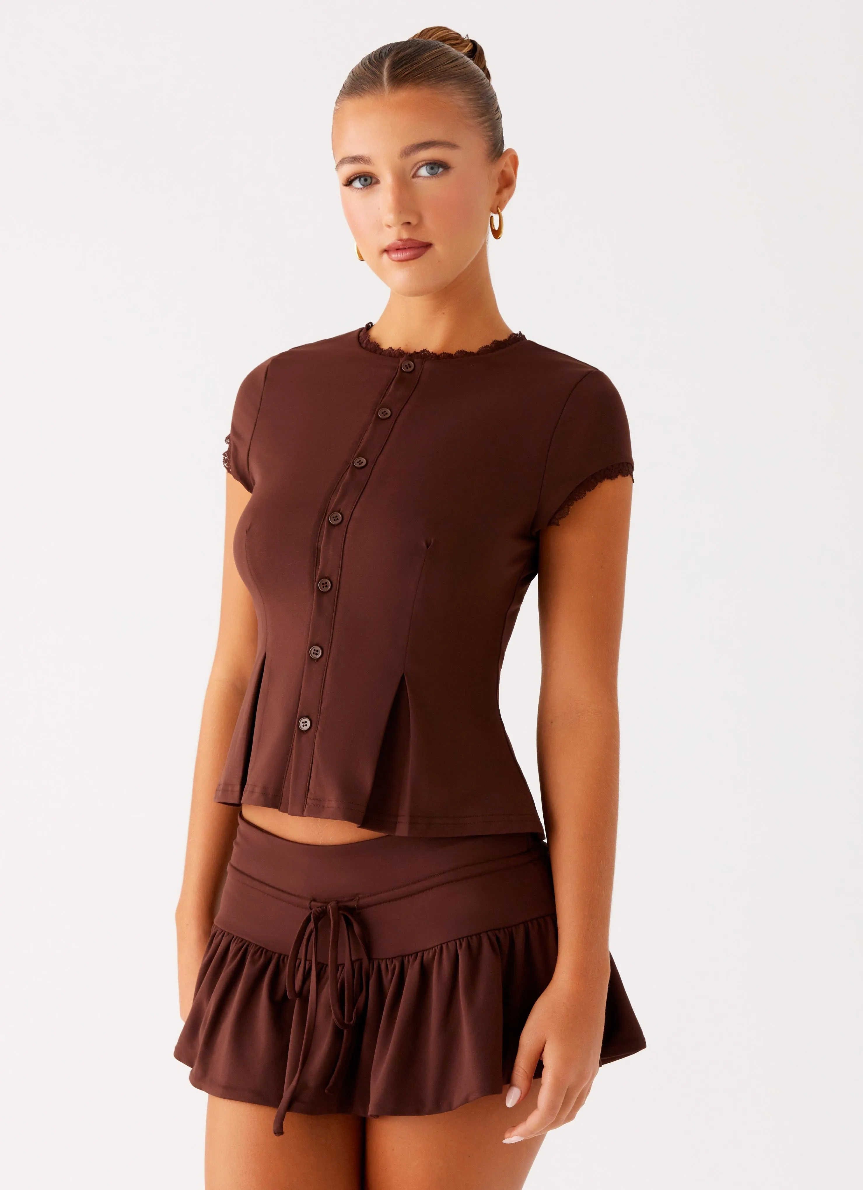 Landon Button Up Top - Chocolate sold by Peppermayo