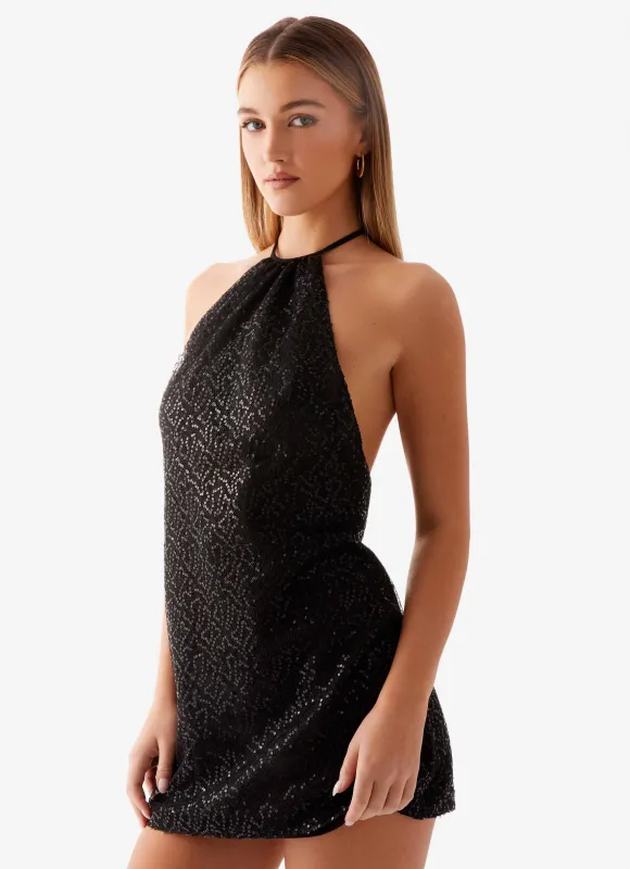 Kingdom Sequin Mini Dress - Black sold by Peppermayo