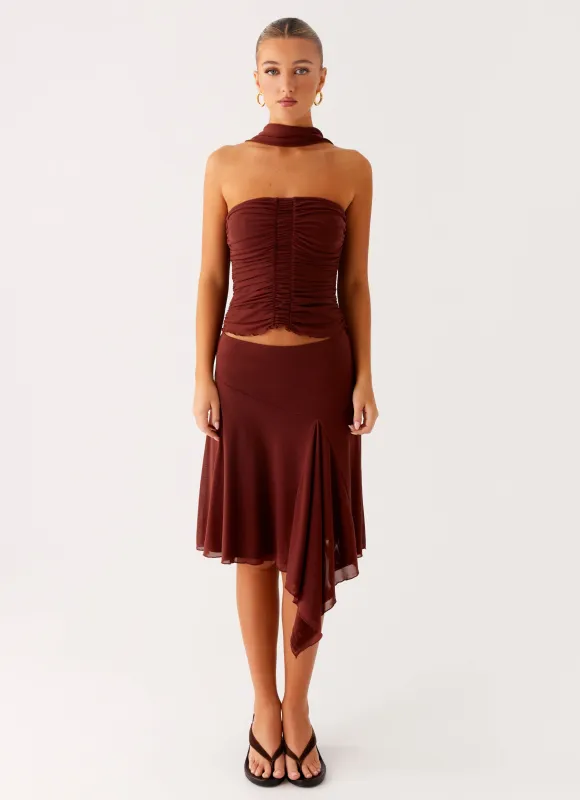 Mirage Midi Skirt - Chocolate sold by Peppermayo