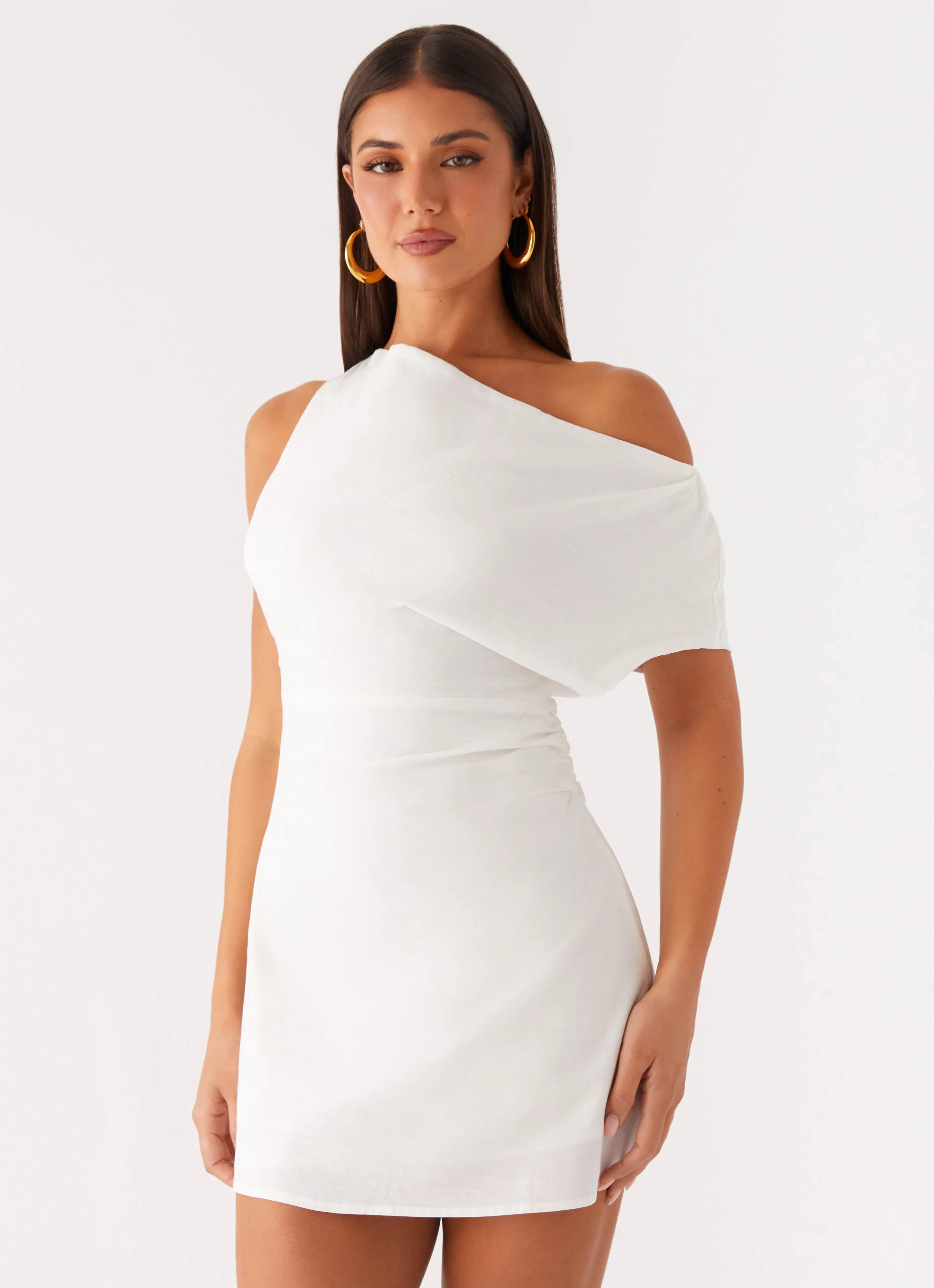 Moonlight Oasis Asymmetrical Mini Dress - Off White sold by Peppermayo