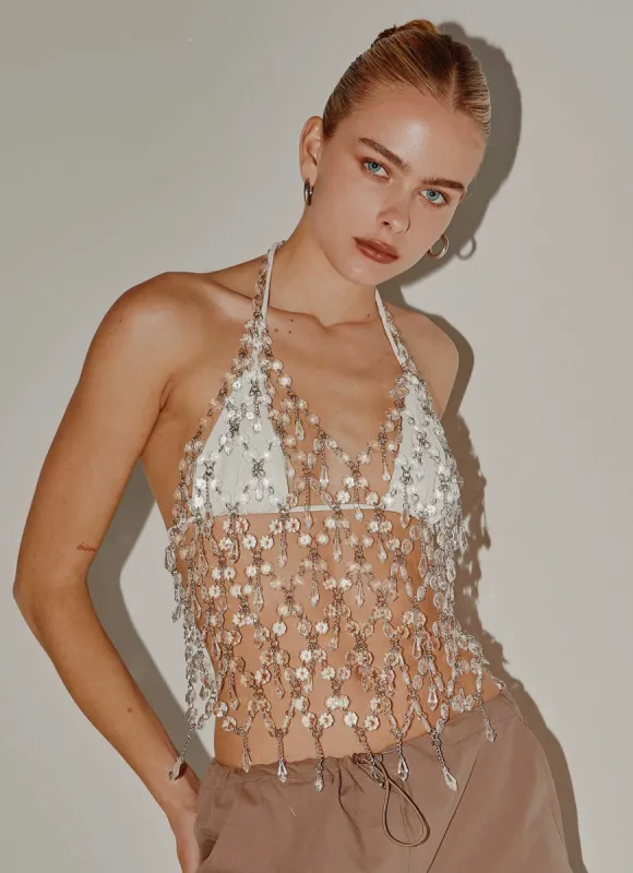 Acadia Beaded Vest Top - Silver sold by Peppermayo