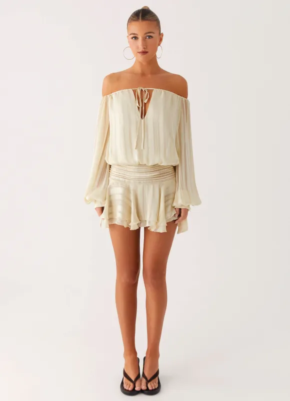 Eira Balloon Sleeve Mini Dress - Ivory sold by Peppermayo