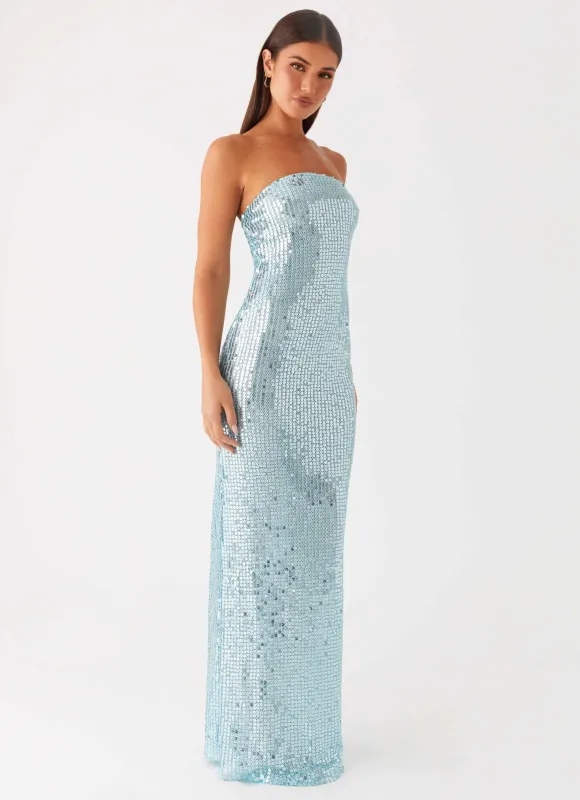 Lyric Sequin Maxi Dress - Turquoise sold by Peppermayo