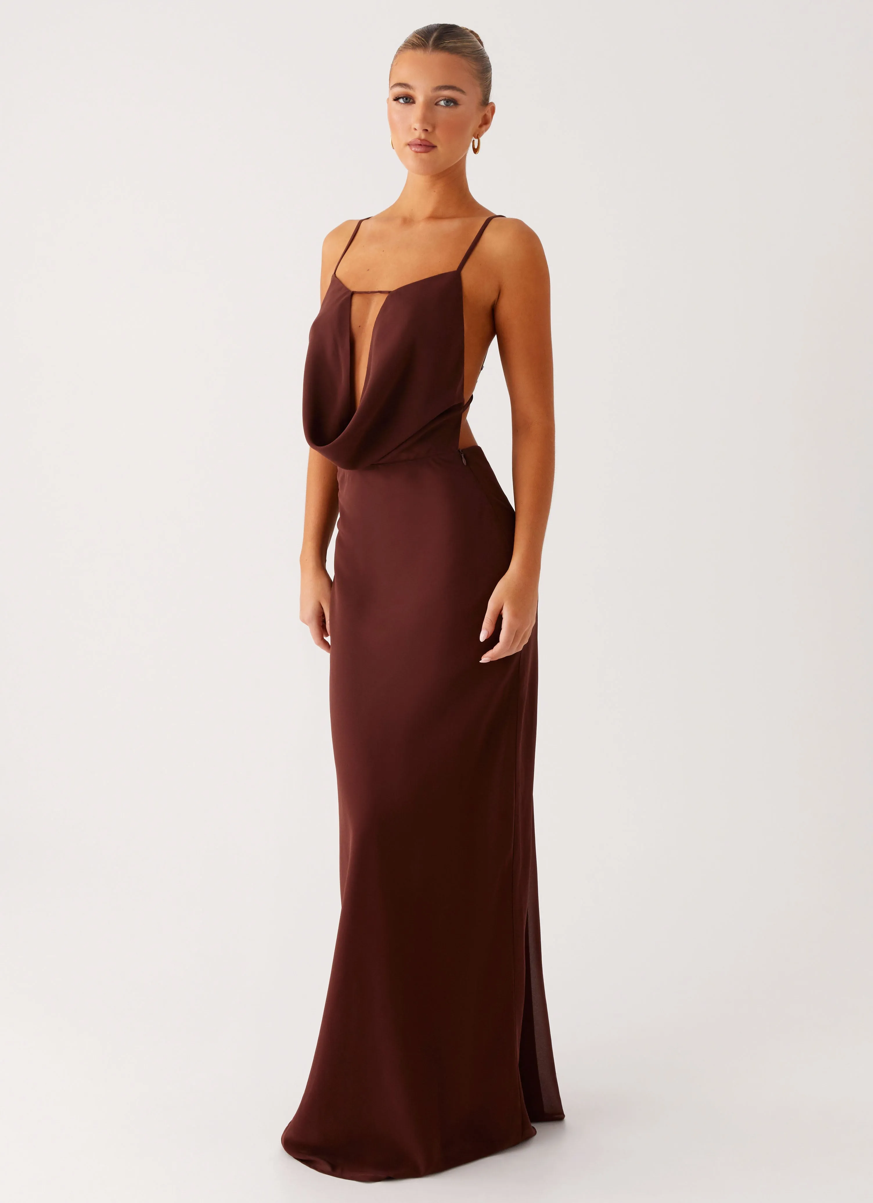 Elation Cowl Neck Maxi Dress - Chocolate sold by Peppermayo product image thumbnail 5