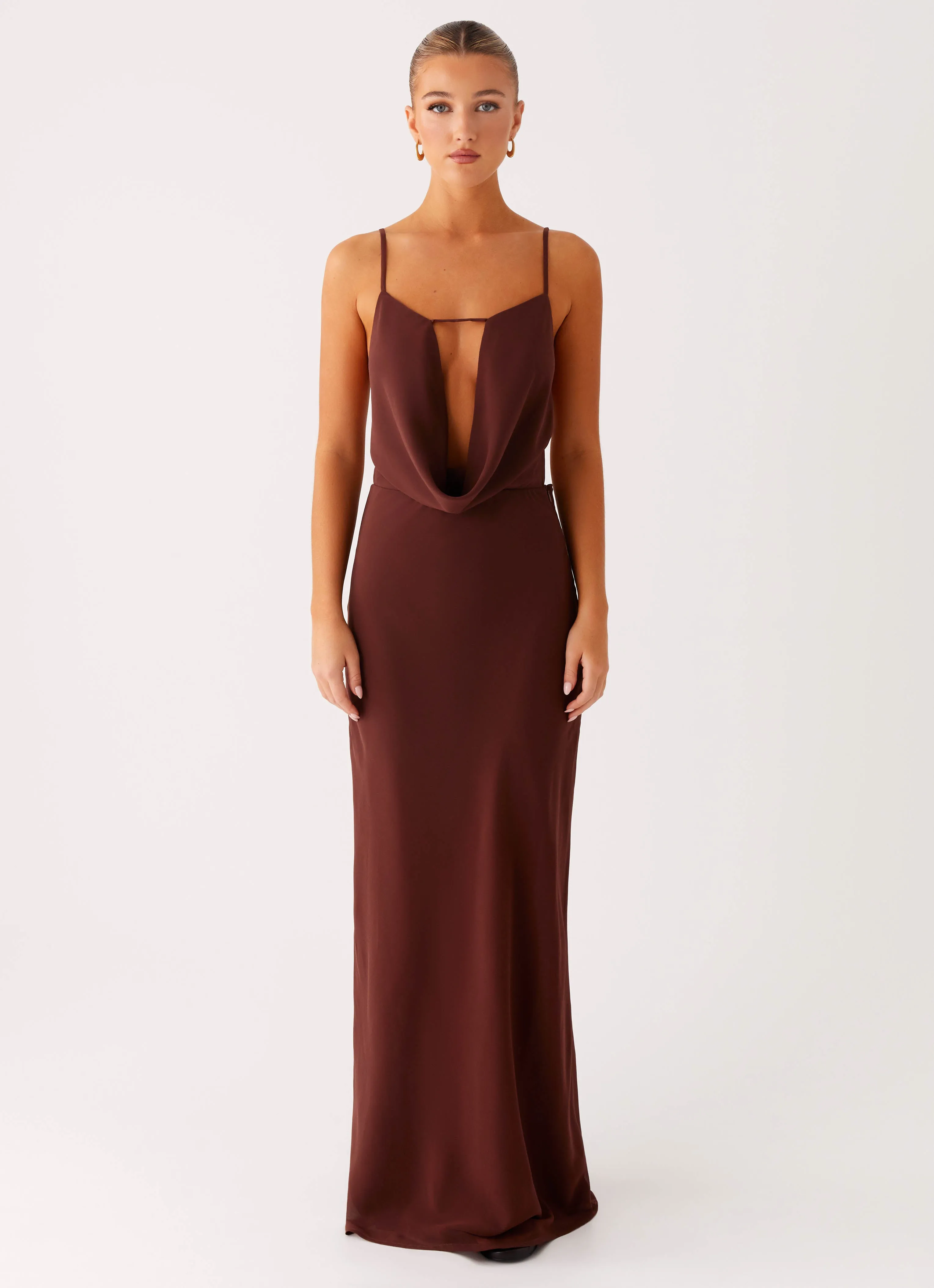 Elation Cowl Neck Maxi Dress - Chocolate sold by Peppermayo product image thumbnail 4