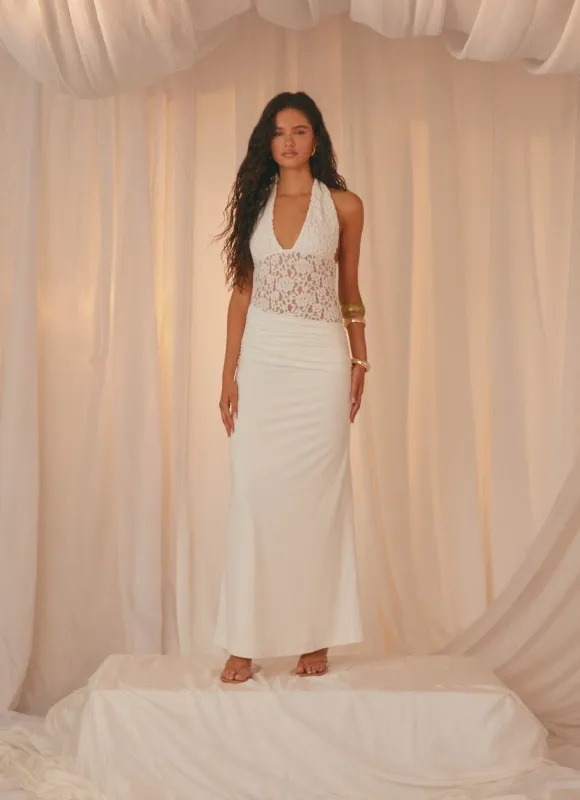 Miri Halter Maxi Dress - Ivory sold by Peppermayo
