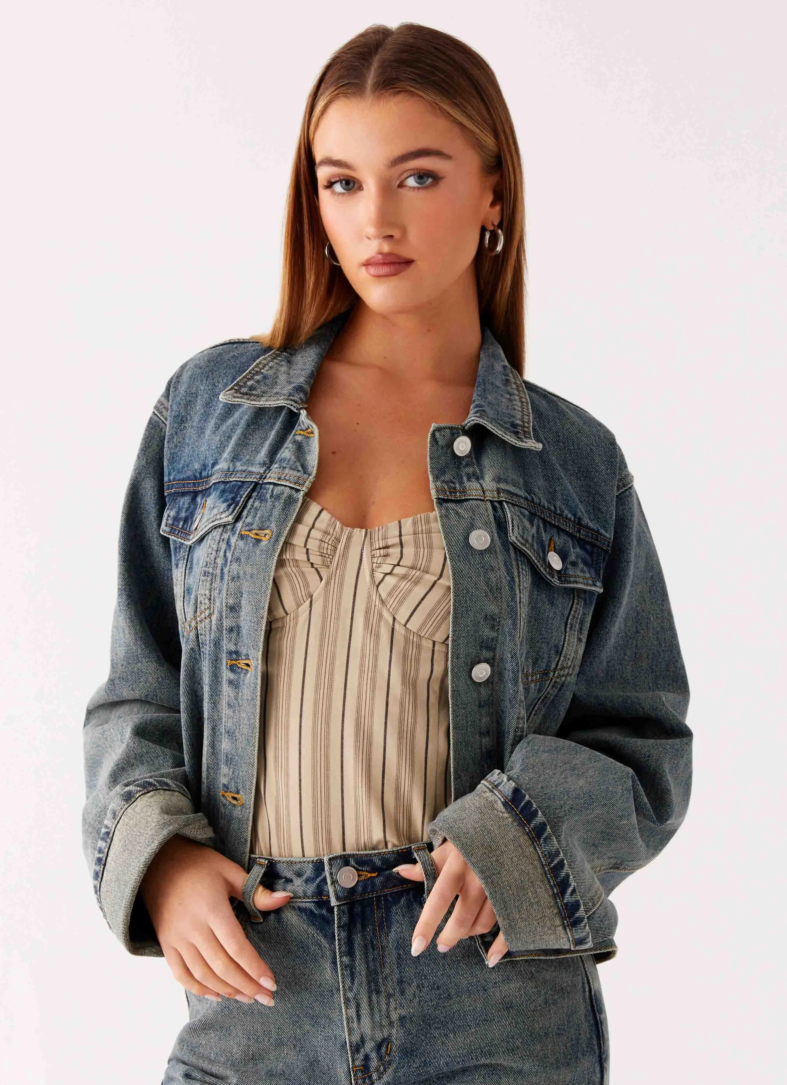 Back Again Oversized Denim Jacket - Dirty Wash sold by Peppermayo product image thumbnail 4