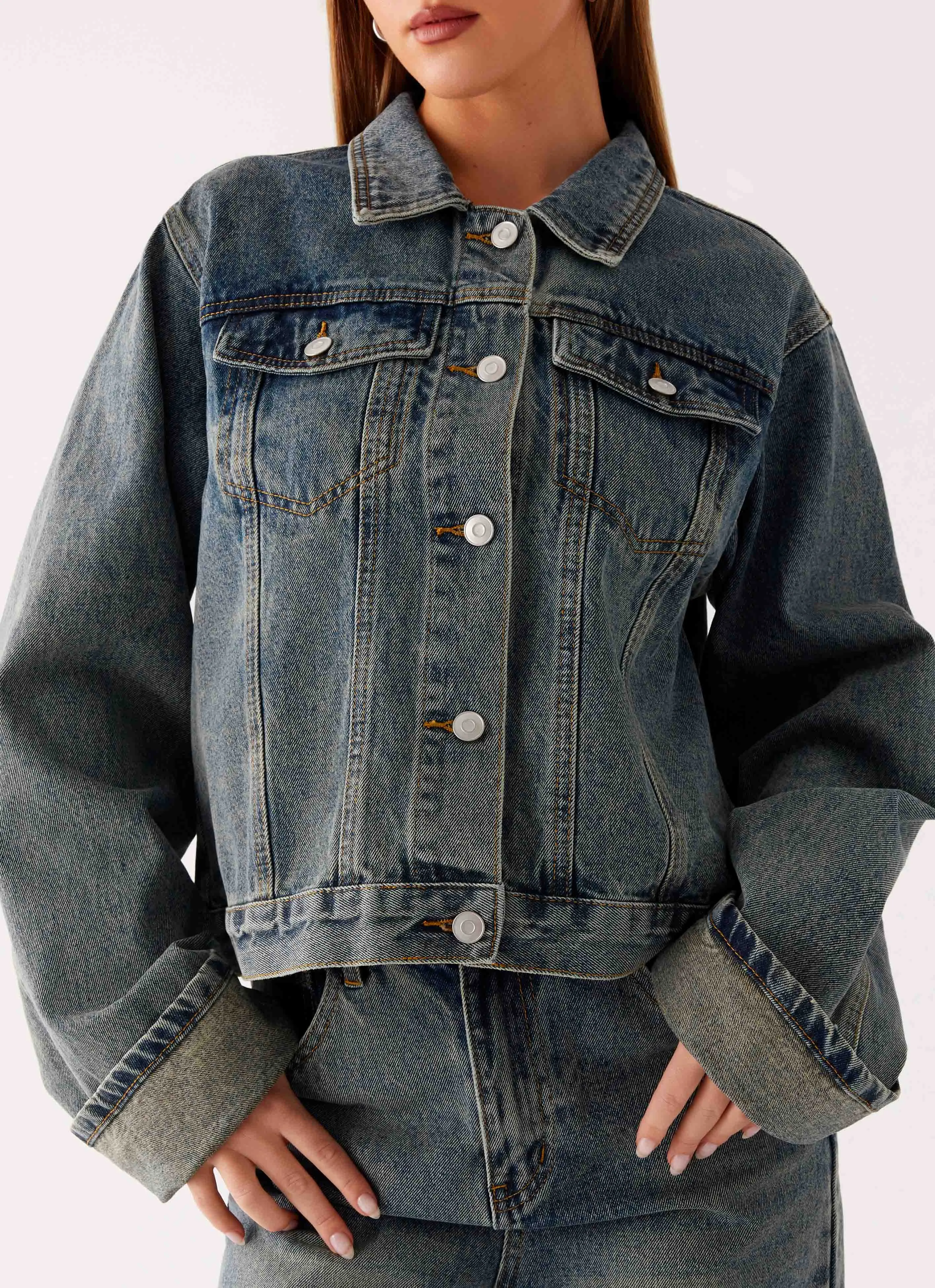 Back Again Oversized Denim Jacket - Dirty Wash sold by Peppermayo