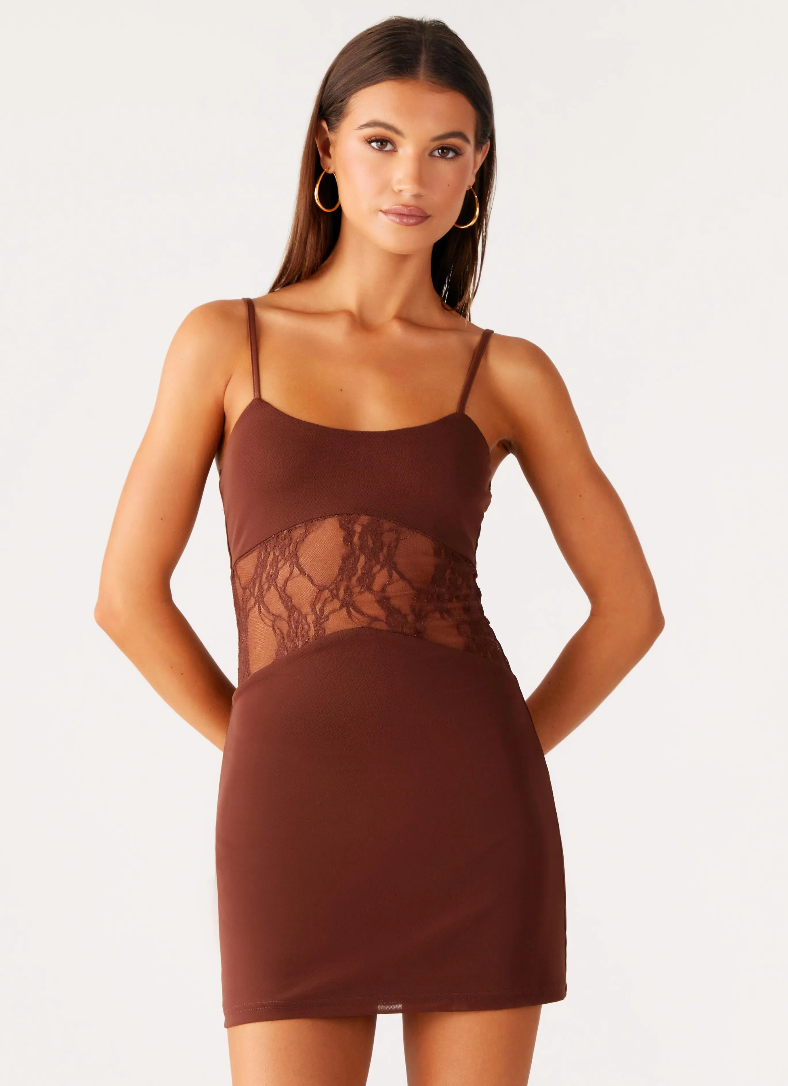 Jordanna Lace Mini Dress - Chocolate sold by Peppermayo