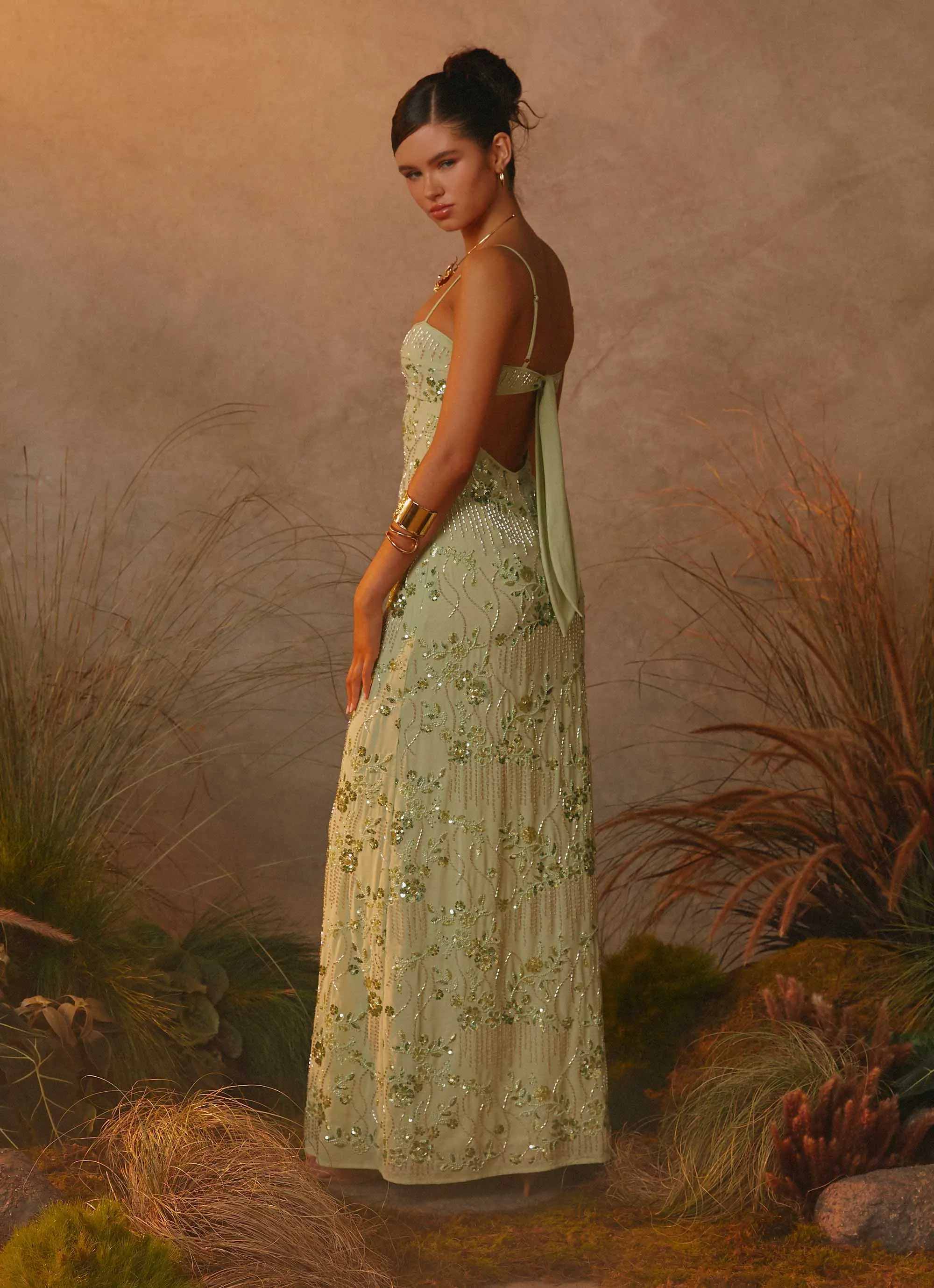 Celandine Beaded Maxi Dress - Lime sold by Peppermayo