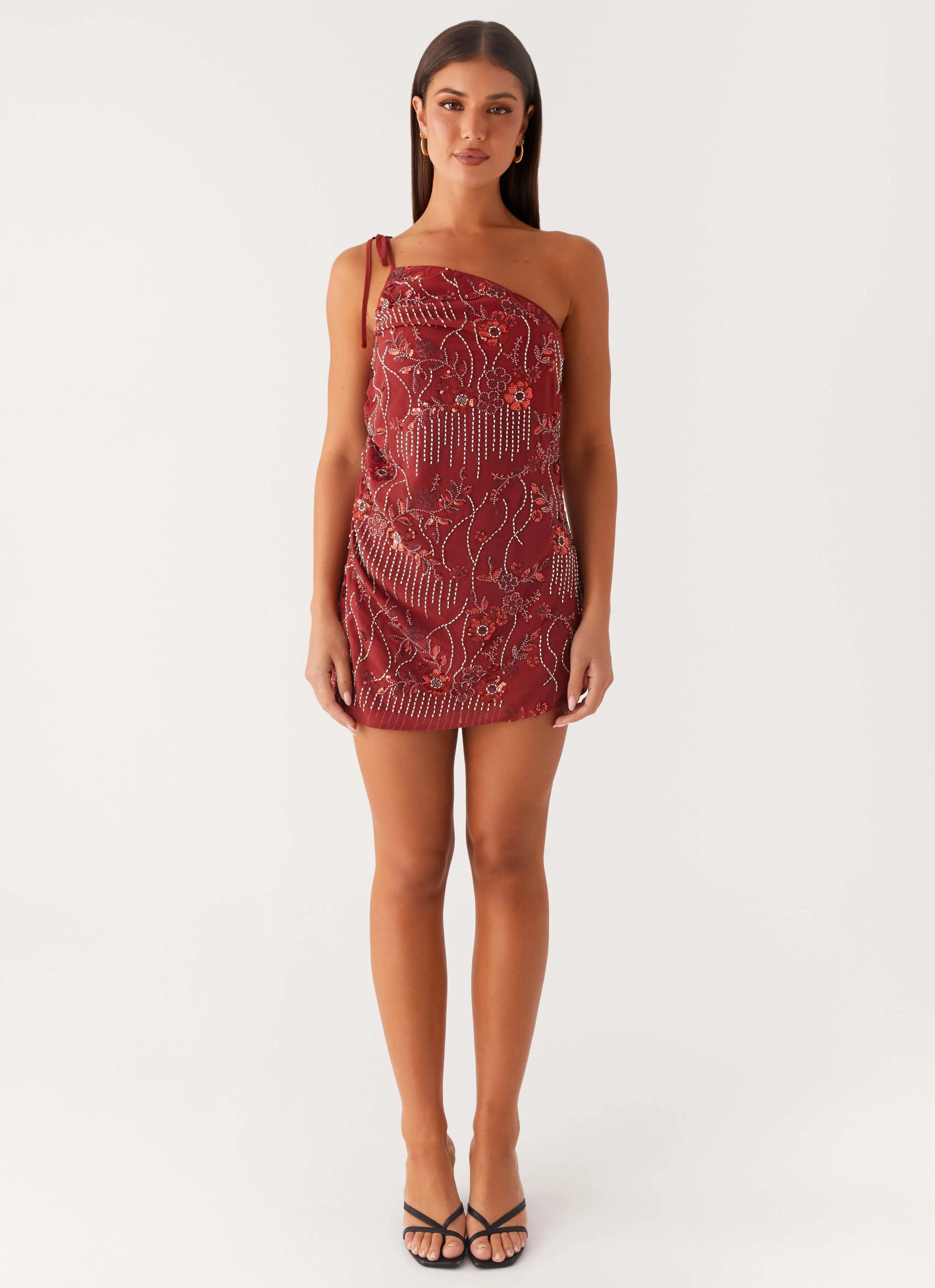 Temptational Beaded One Shoulder Mini Dress - Rust sold by Peppermayo product image thumbnail 2