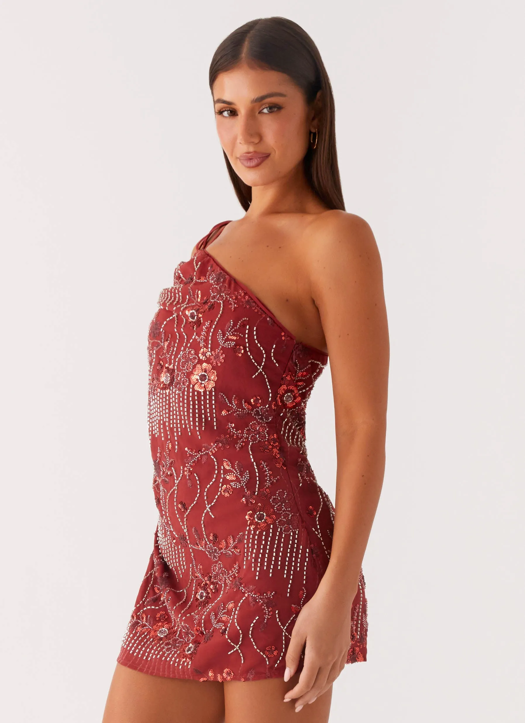 Temptational Beaded One Shoulder Mini Dress - Rust sold by Peppermayo product image thumbnail 3