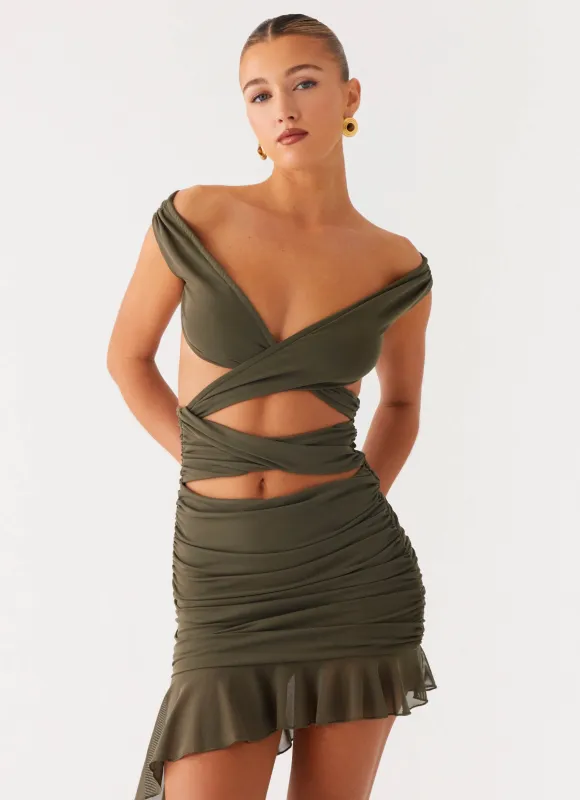 Ivy Whisper Mini Dress - Khaki sold by Peppermayo