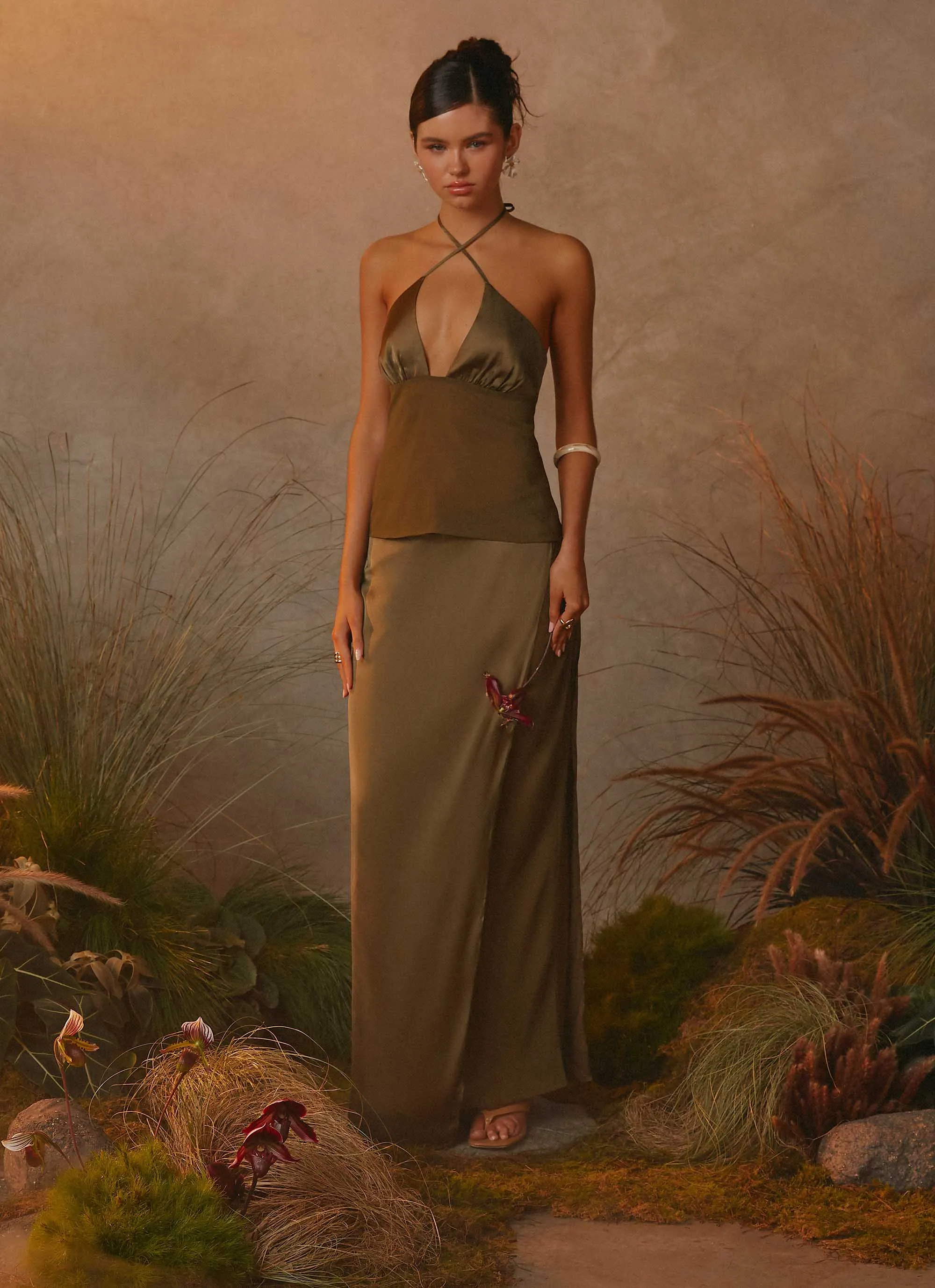 Mavie Maxi Skirt - Khaki sold by Peppermayo