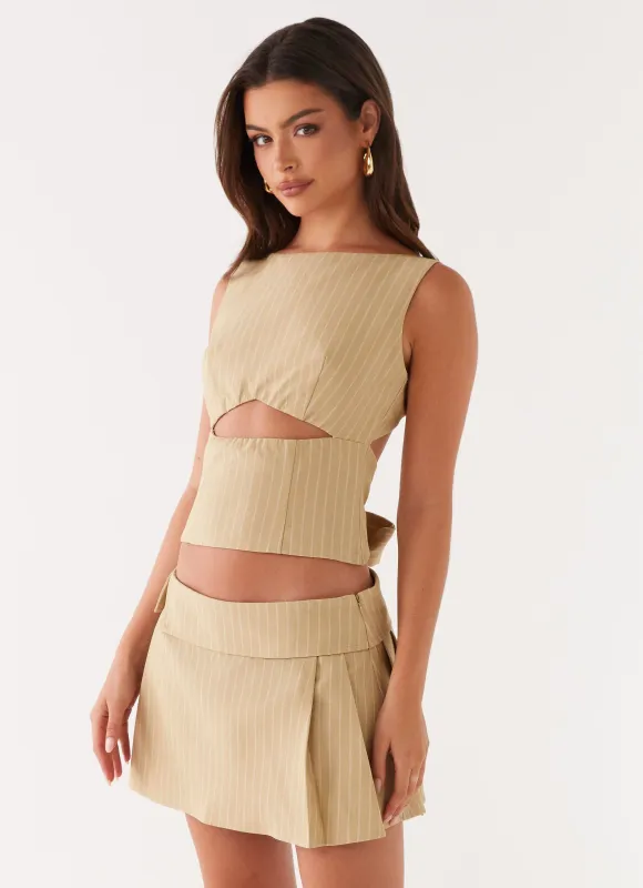 Miki Mini Skirt - Beige Stripe sold by Peppermayo