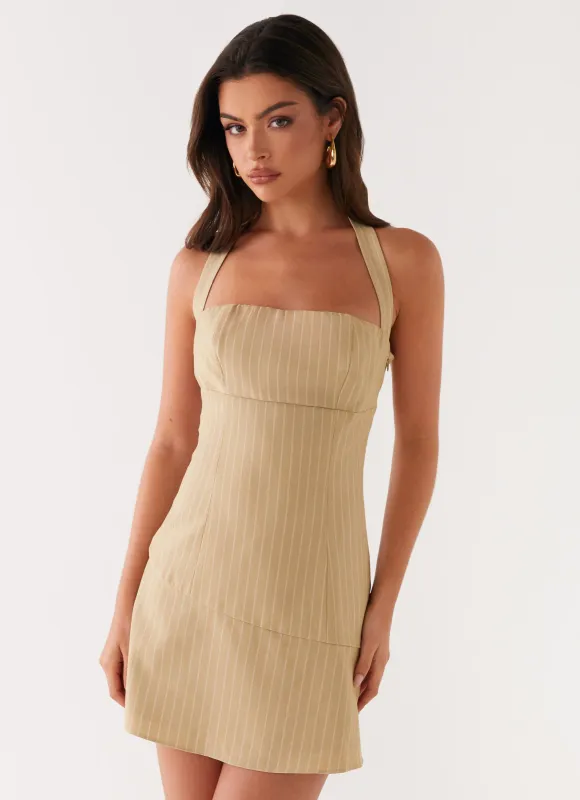 Erica Mini Dress - Beige Stripe sold by Peppermayo