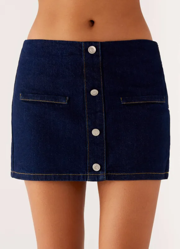 Morrison Denim Mini Skirt - Indigo sold by Peppermayo