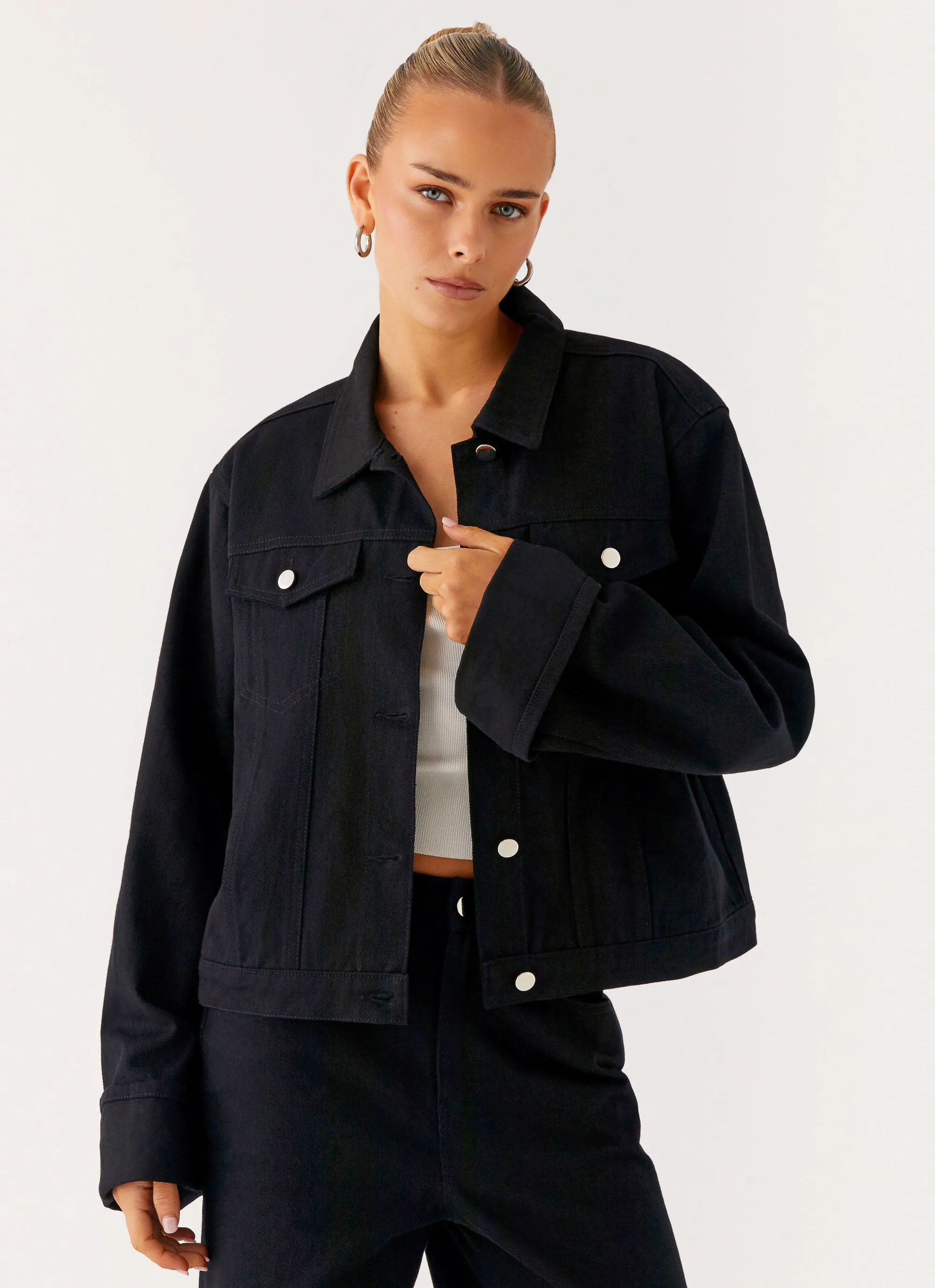 Back Again Oversized Denim Jacket - Black sold by Peppermayo
