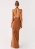 Plunge For You Maxi Dress - Tan sold by Peppermayo