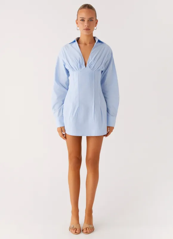 Clancy Mini Shirt Dress - Blue made by Peppermayo