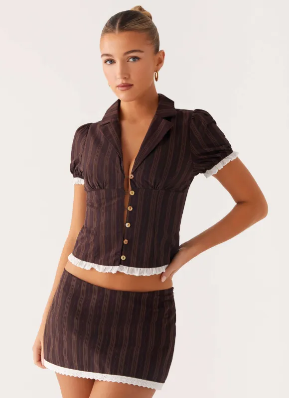 Janette Low Rise Micro Mini Skort - Toffee Stripe sold by Peppermayo