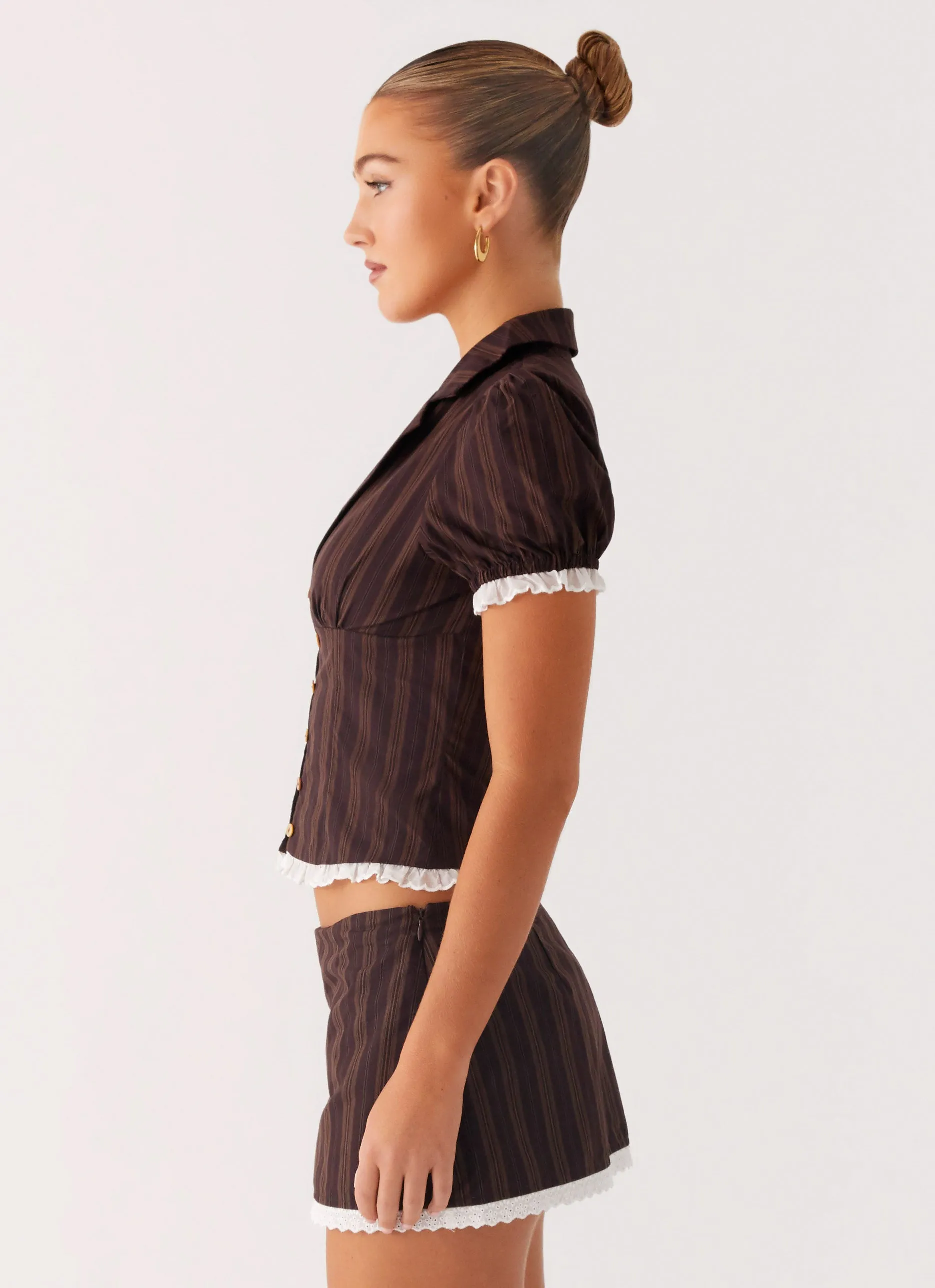 Bennett Button Up Top - Toffee Stripe sold by Peppermayo product image thumbnail 2