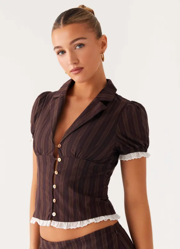 Bennett Button Up Top - Toffee Stripe made by Peppermayo