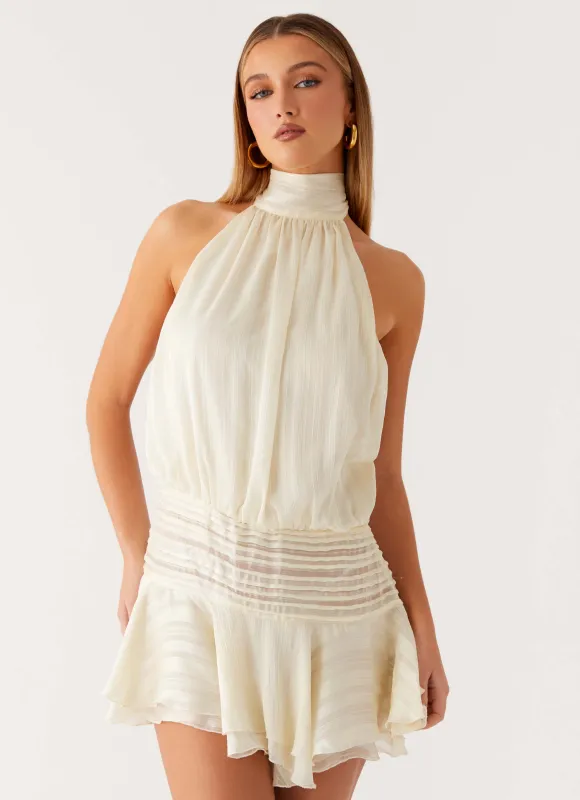 Willow Chiffon Mini Dress - Ivory sold by Peppermayo