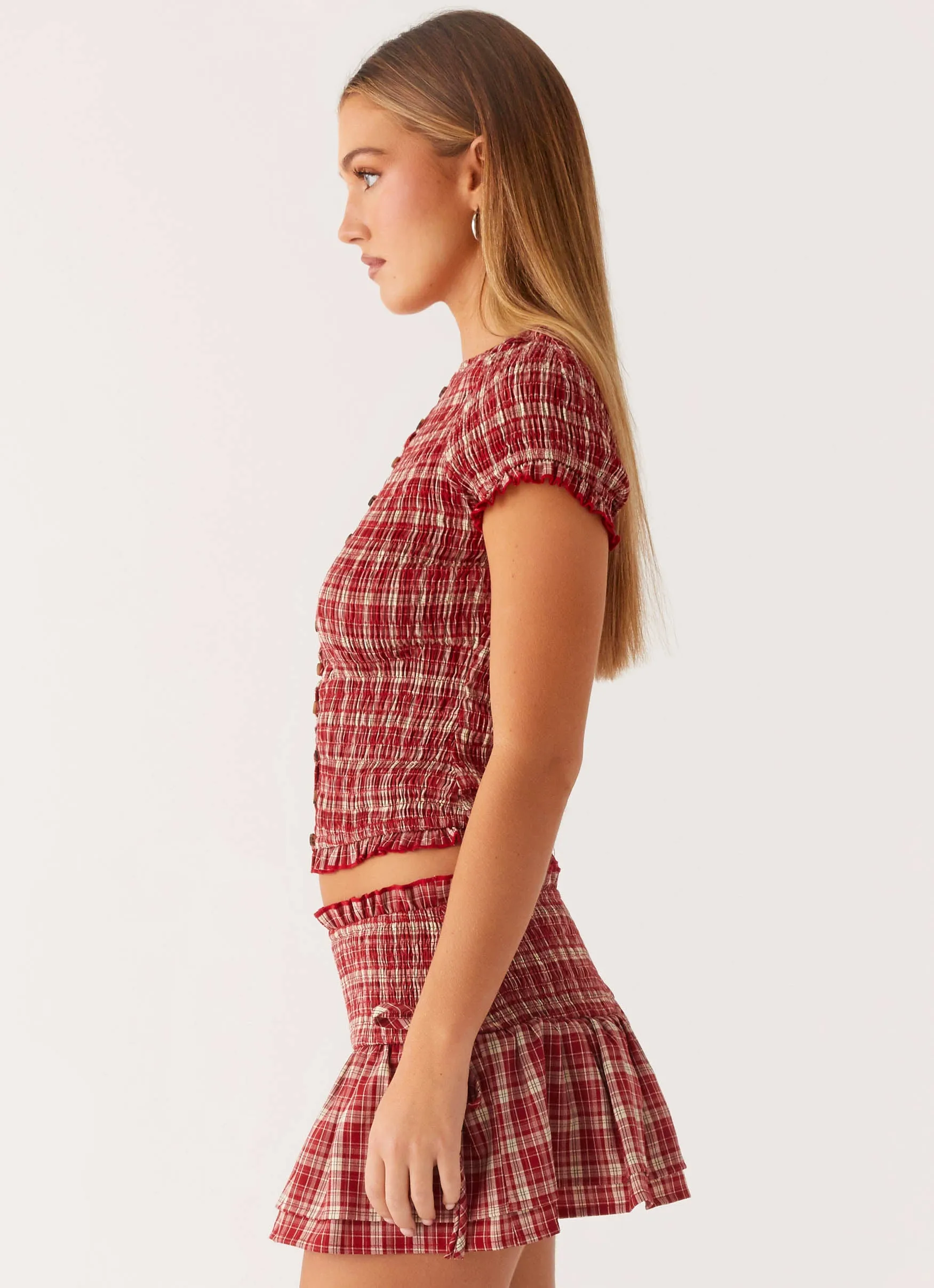 Lenore Button Top - Ruby Check sold by Peppermayo product image thumbnail 2