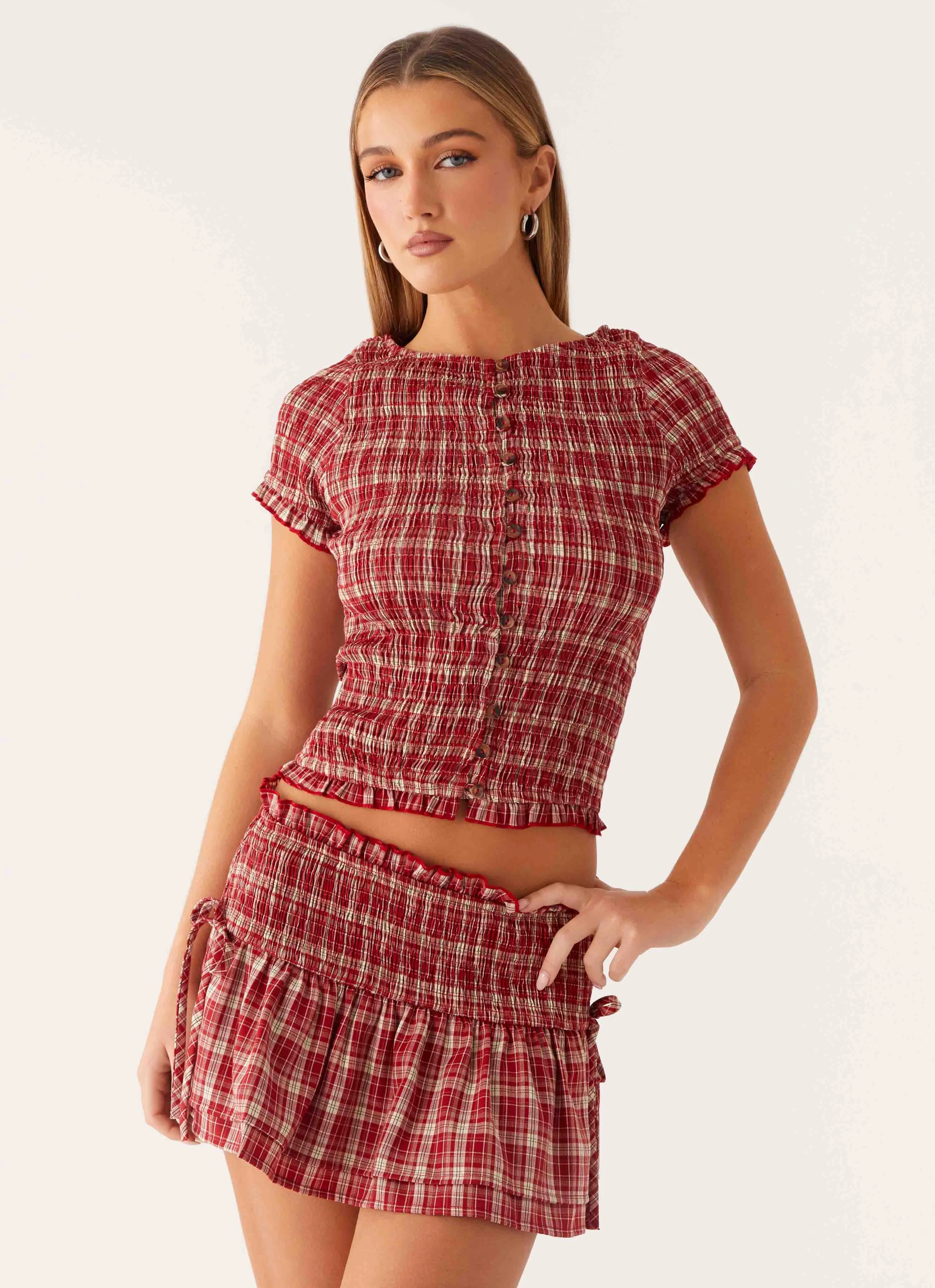 Lenore Mini Skirt - Ruby Check sold by Peppermayo product image thumbnail 5