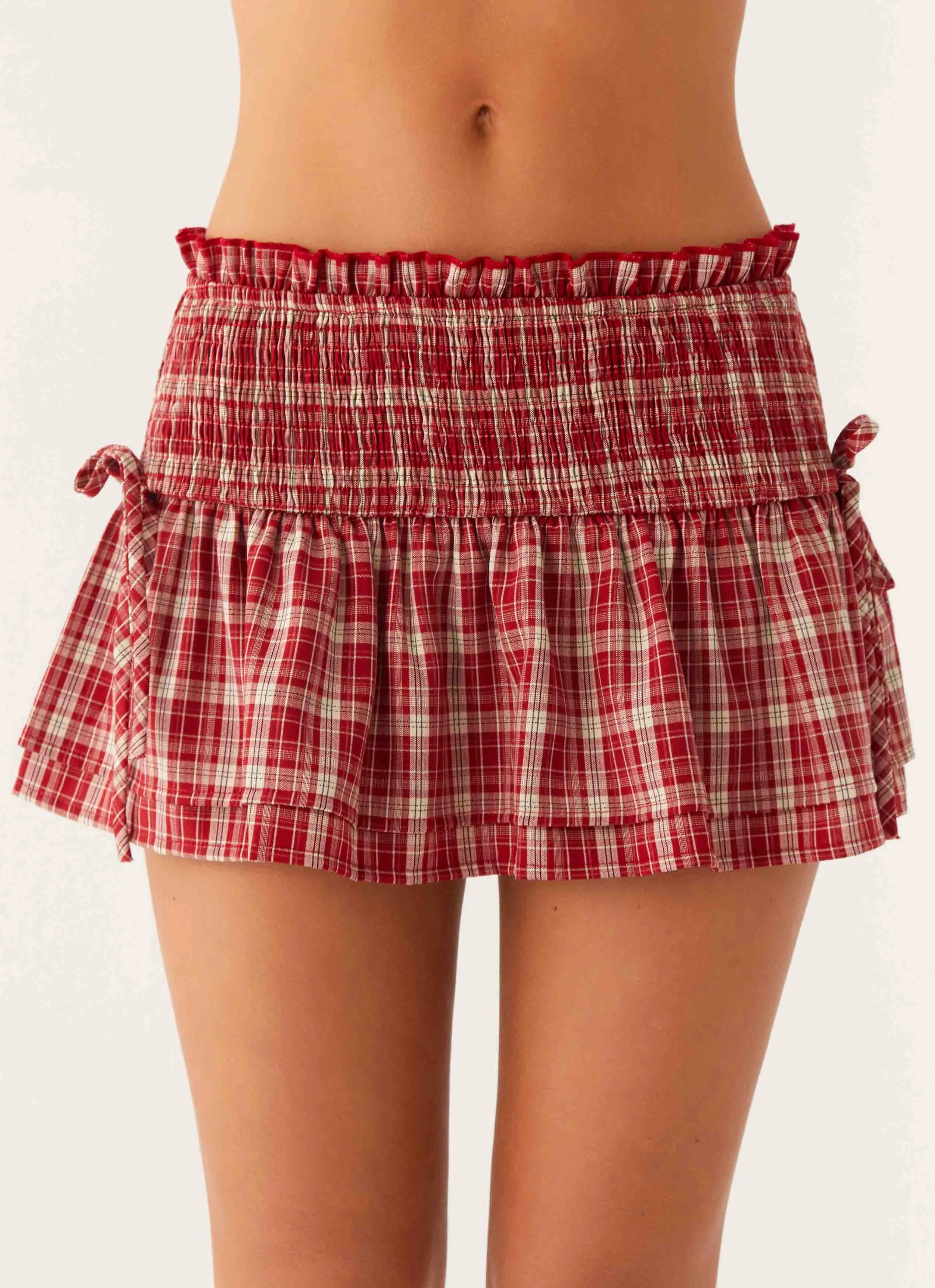 Lenore Mini Skirt - Ruby Check sold by Peppermayo