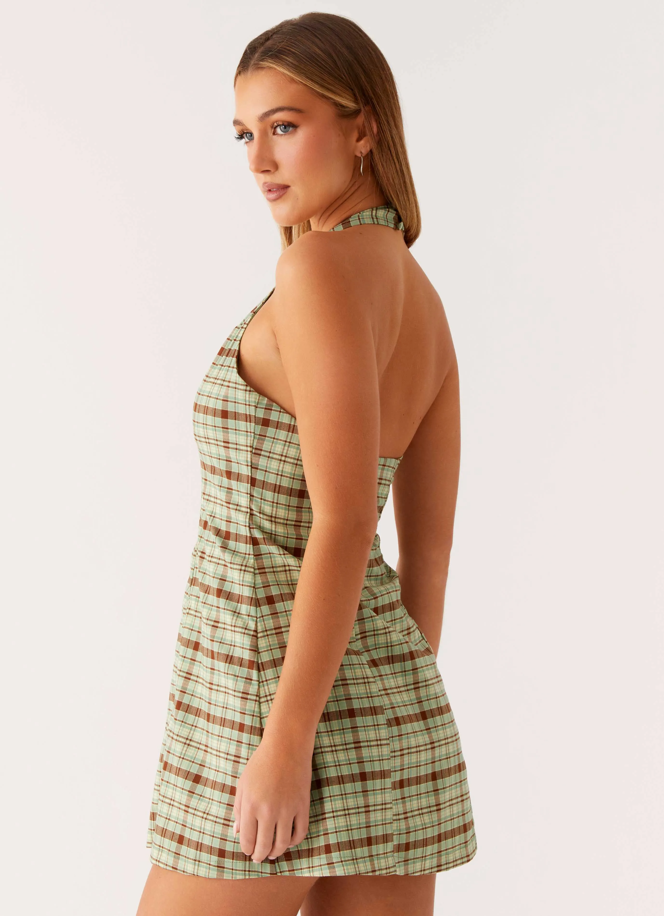 Dunia Halter Mini Dress - Forest Plaid sold by Peppermayo product image thumbnail 2