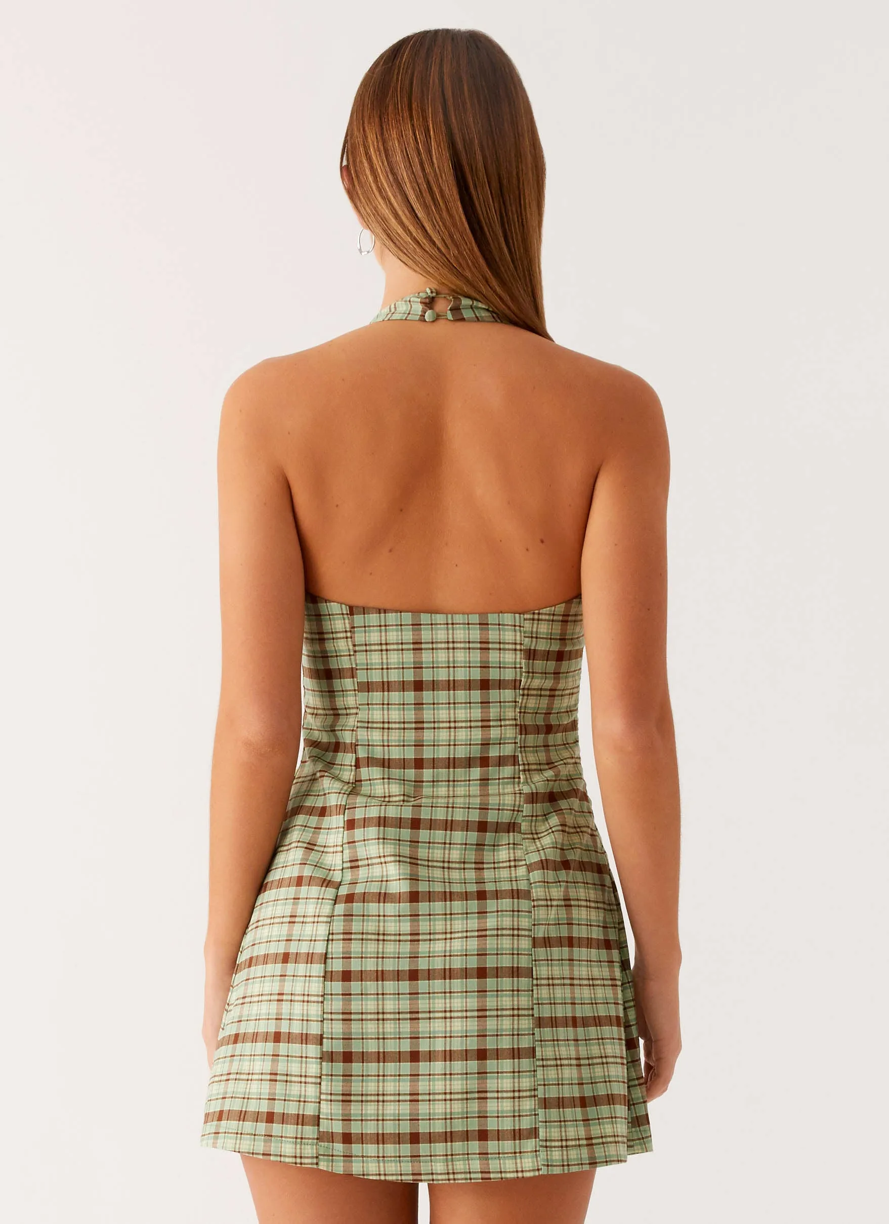 Dunia Halter Mini Dress - Forest Plaid sold by Peppermayo product image thumbnail 3