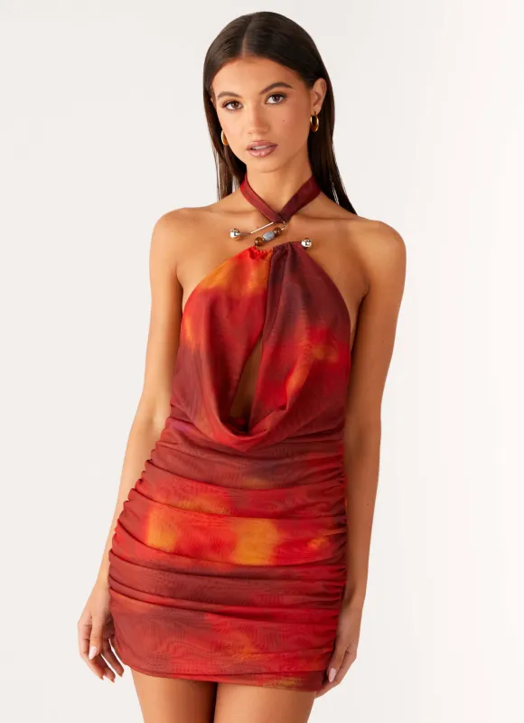 Midnight Ember Mini Dress - Scarlet Blur sold by Peppermayo