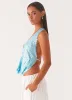Rio Dreams Cowl Neck Halter Top - Turquoise sold by Peppermayo