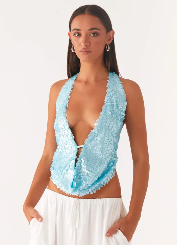 Rio Dreams Cowl Neck Halter Top - Turquoise sold by Peppermayo
