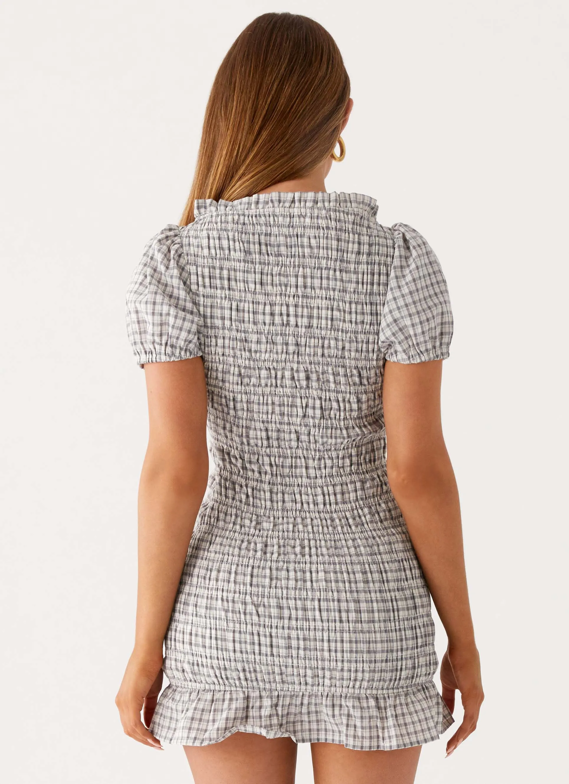 Millicent Ruched Mini Dress - Grey Check sold by Peppermayo product image thumbnail 3