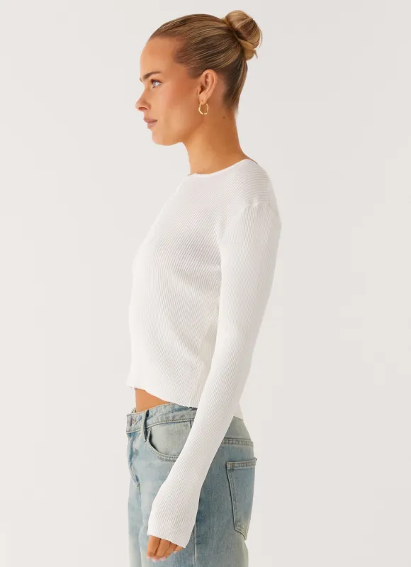 Wonderwall Lace Up Long Sleeve Top - White sold by Peppermayo