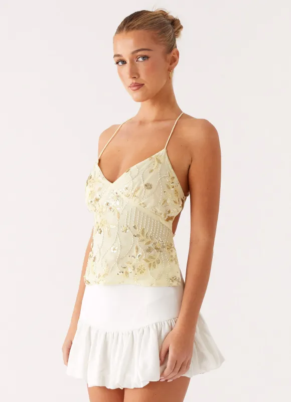 Kamilla Sequin Cami Top - Yellow sold by Peppermayo