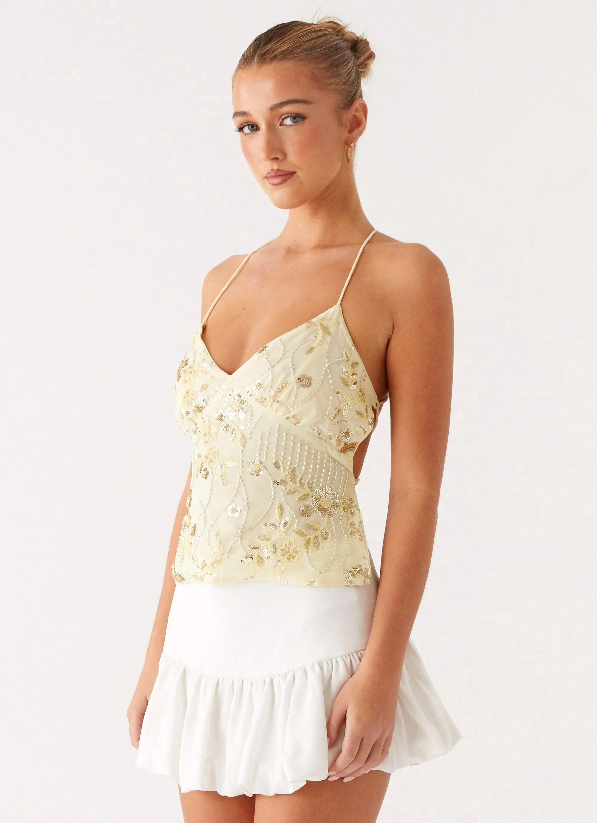 Kamilla Sequin Cami Top - Yellow sold by Peppermayo