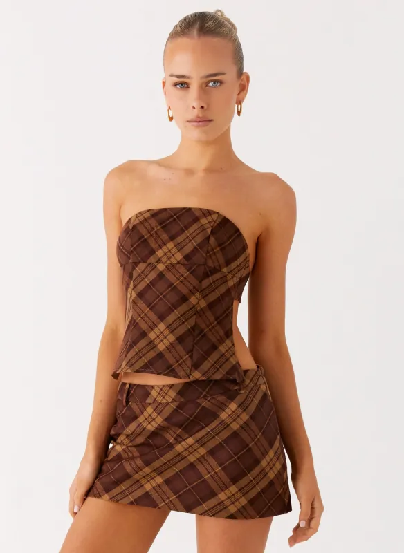 Kira Strapless Top - Plaid sold by Peppermayo