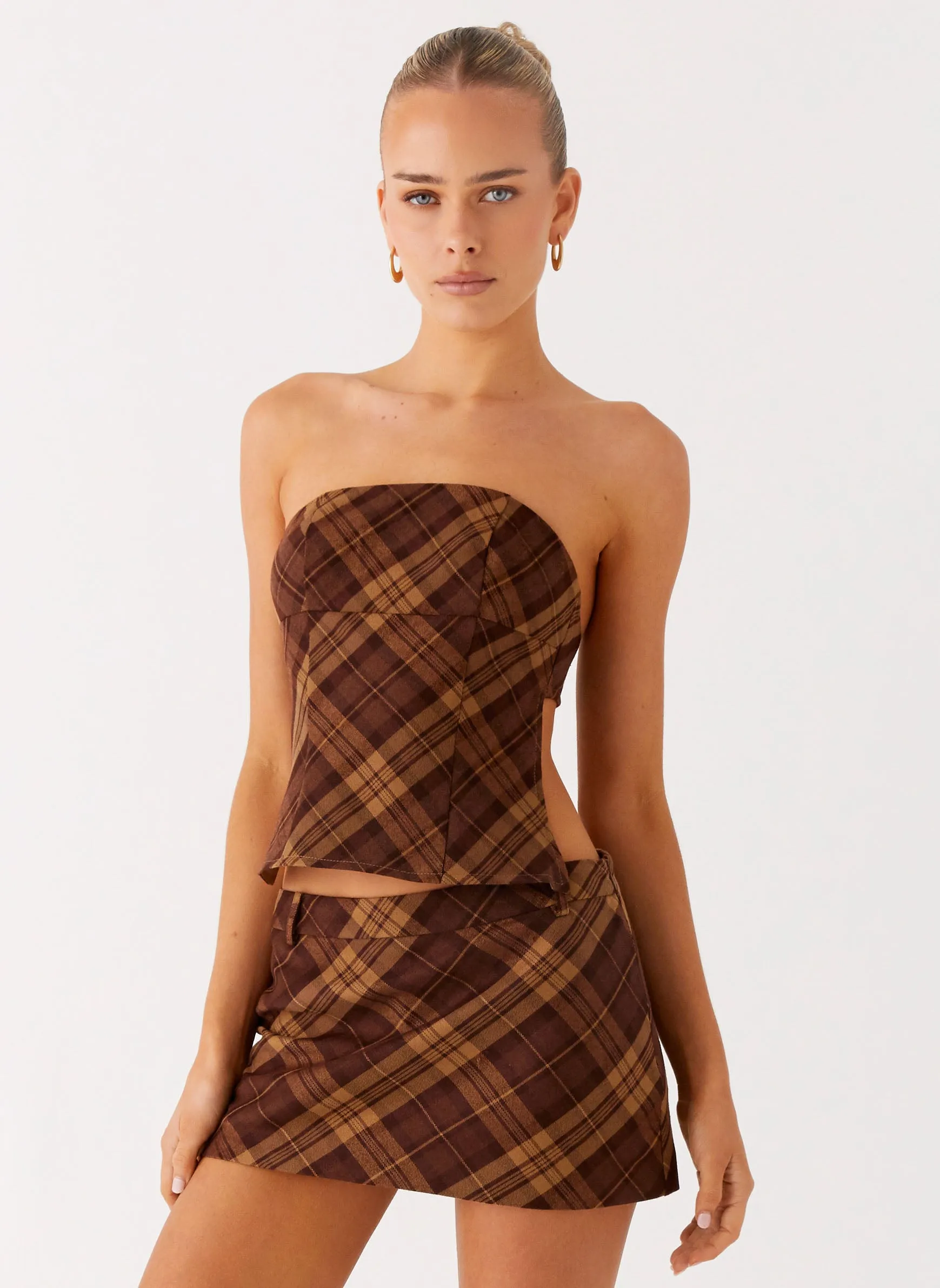 Kira Strapless Top - Plaid sold by Peppermayo